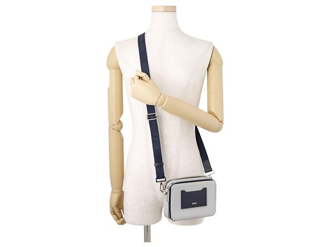Christian Dior gebrauchte graue navyfarbene Leder-Schultertasche Schwarz - Ansicht 4