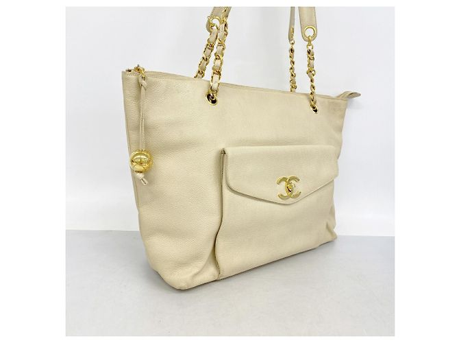 Timeless Borsa Tote Chanel in vitello martellato beige - vista 2