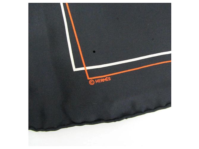 Hermès Écharpe longue à franges perforées Hermes Noir Orange - vue 7