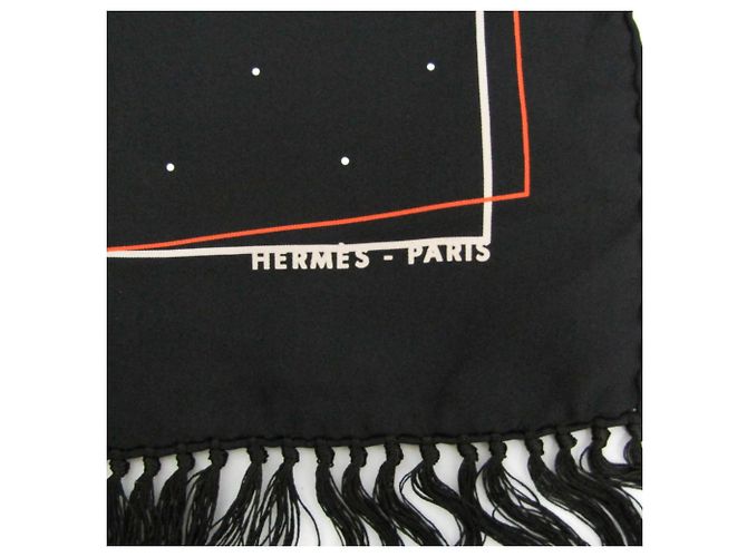Hermès Écharpe longue à franges perforées Hermes Noir Orange - vue 8