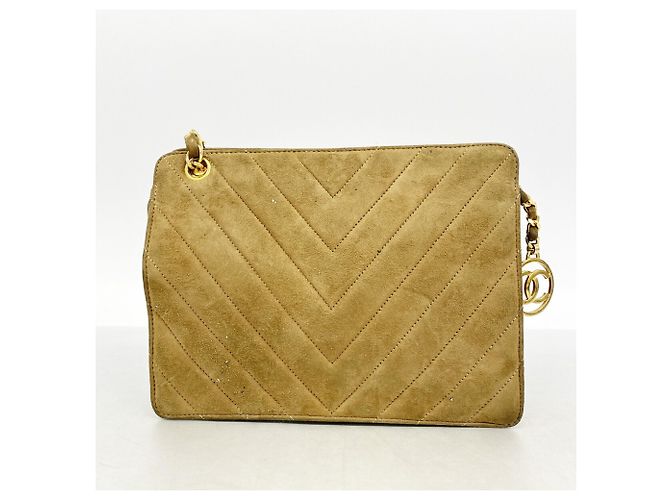 Sac à épaule Chanel en daim marron - vue 11
