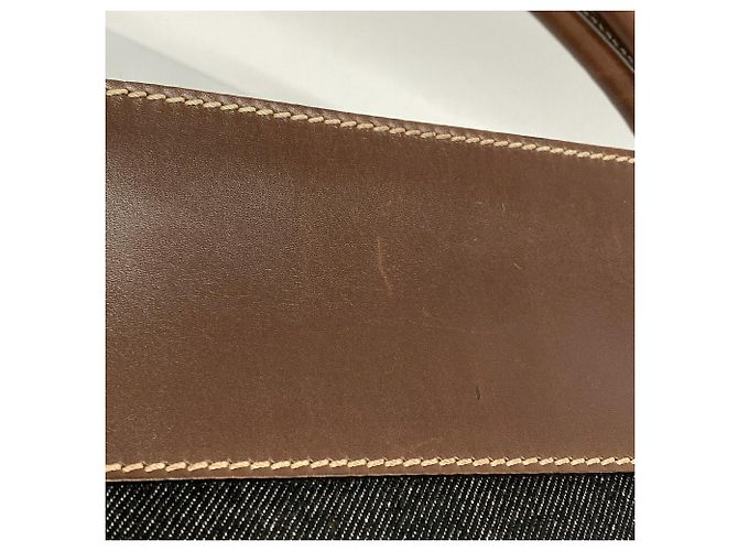 Sac cabas Chanel en denim et cuir Marron Noir - vue 10