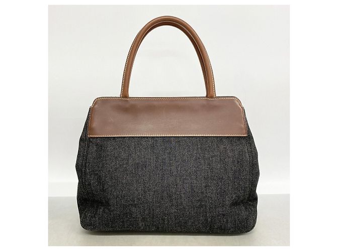 Sac cabas Chanel en denim et cuir Marron Noir - vue 12