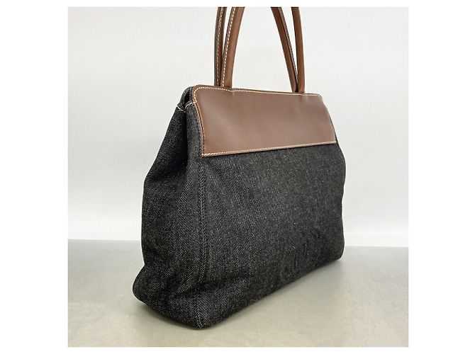Sac cabas Chanel en denim et cuir Marron Noir - vue 2