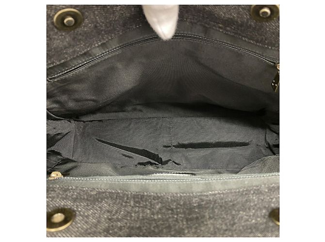 Sac cabas Chanel en denim et cuir Marron Noir - vue 4
