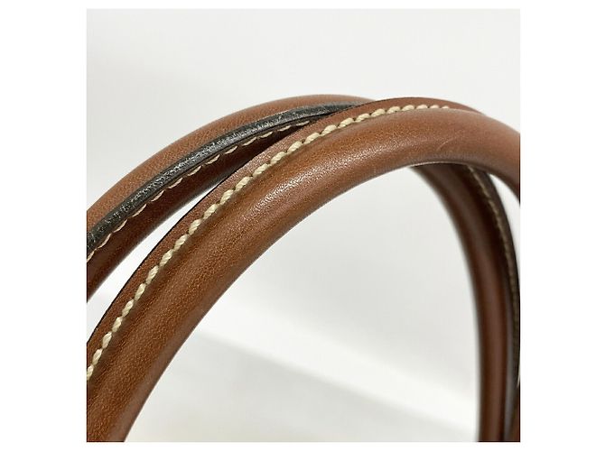 Sac cabas Chanel en denim et cuir Marron Noir - vue 7
