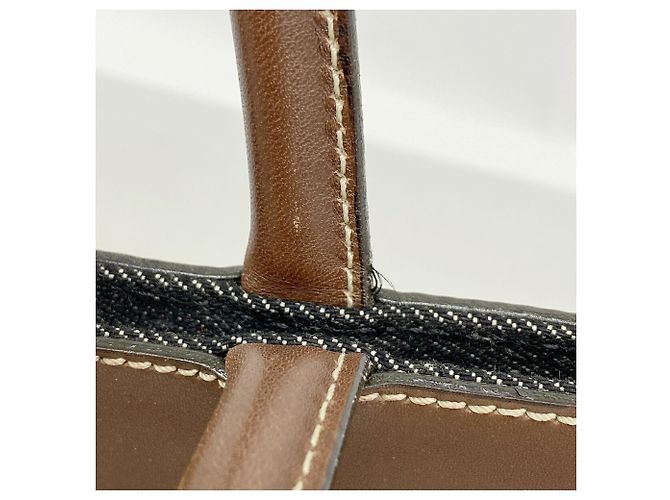 Sac cabas Chanel en denim et cuir Marron Noir - vue 9