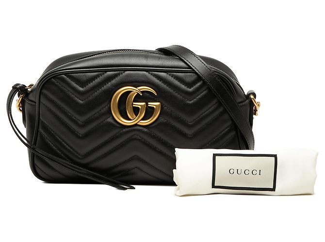 Gucci Borsa a Tracolla Small GG Marmont Matelassé in pelle di vitello nera Nero - vista 7