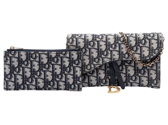 Autre Marque Cartera Saddle On Chain de lona Blue Oblique Dior Azul Azul marino - vista 7
