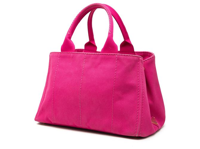 Tote Sacola Prada em lona Canapa rosa com logo - vista 2