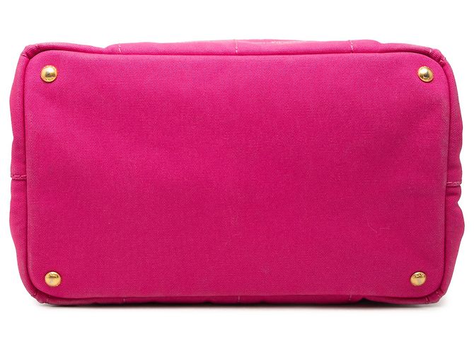 Tote Sacola Prada em lona Canapa rosa com logo - vista 3