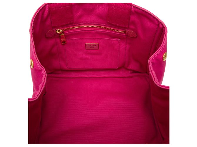 Tote Sacola Prada em lona Canapa rosa com logo - vista 4
