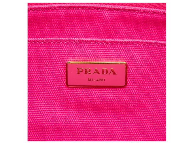 Tote Sacola Prada em lona Canapa rosa com logo - vista 5