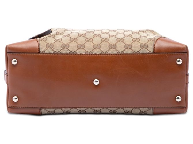 Borsa Satchel Gucci Brick Lane in tela GG beige - vista 3