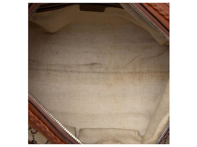 Borsa Satchel Gucci Brick Lane in tela GG beige - vista 4
