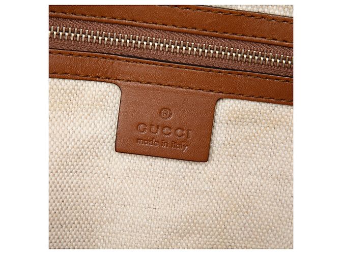 Borsa Satchel Gucci Brick Lane in tela GG beige - vista 5
