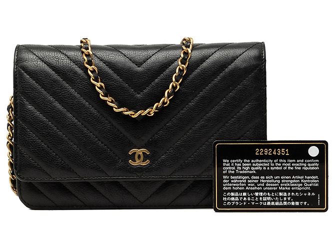 Portafoglio Chanel Black CC Chevron Calfskin Wallet On Chain Nero - vista 7