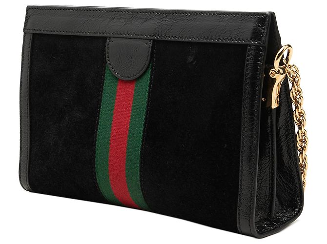 Gucci Borsa a Tracolla Ophidia Chain Piccola in Suede Nero - vista 2