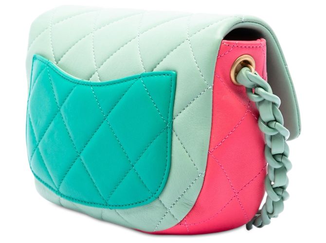 Chanel Mini Tricolor Green Lambskin Lacquered Chain Flap - vista 2
