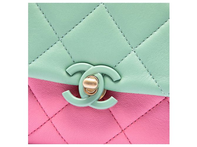 Chanel Mini Tricolor Green Lambskin Lacquered Chain Flap - vista 5