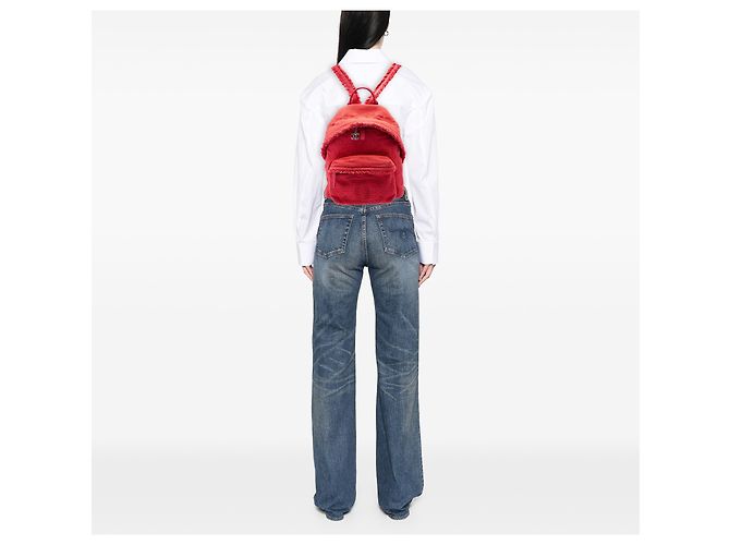 Mochila Chanel em lona acolchoada vermelha com bolso frontal e franjas Vermelho - vista 6