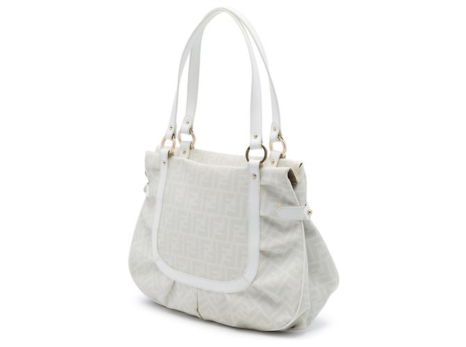 Borsa Tote Chef Fendi Zucca Spalmati Large Bianca Bianco - vista 2