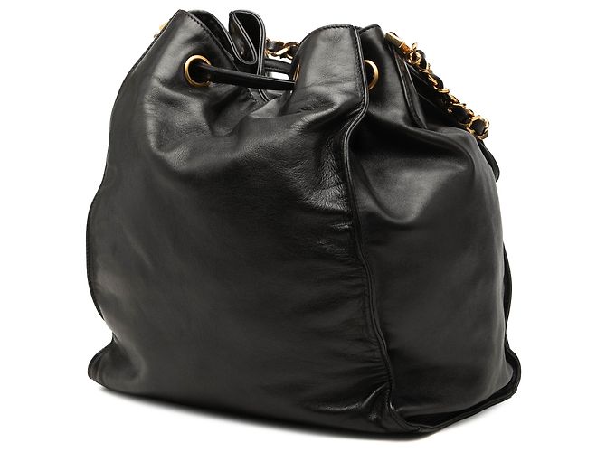 Chanel Black CC Lambskin Beuteltasche mit Kordzug Schwarz - Ansicht 2