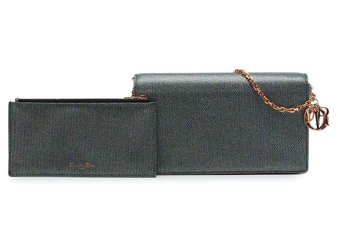 Autre Marque Dior Wallet on Chain aus grau beschichtetem Canvas mit Hahnentritt-Muster Braun - Ansicht 6