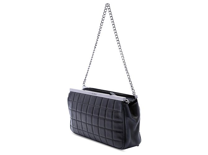 Chanel Black Chocolate Bar Frame Clutch aus Lammleder mit Multi-Ketten Schwarz - Ansicht 2