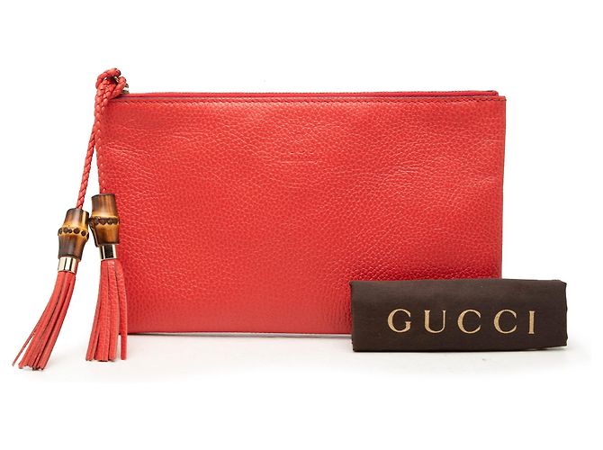 Bamboo Clutch Gucci in pelle di vitello rossa con bambù Rosso - vista 7