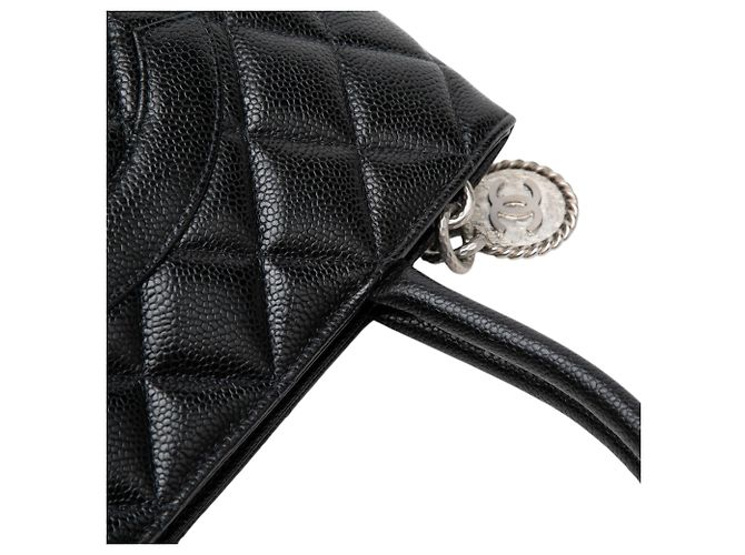 Borsa Tote Chanel Black Caviar Medallion Nero - vista 6