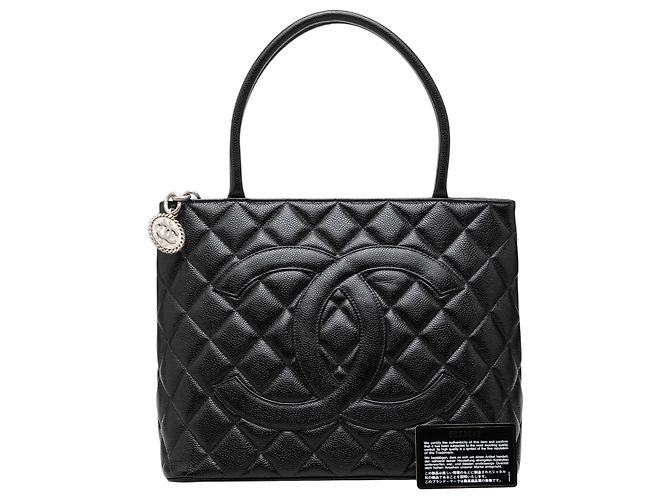 Borsa Tote Chanel Black Caviar Medallion Nero - vista 8