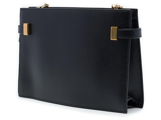 Autre Marque Clutch Manhattan Saint Laurent in pelle di vitello liscia nera con catena Nero - vista 2