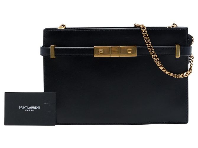 Autre Marque Clutch Manhattan Saint Laurent in pelle di vitello liscia nera con catena Nero - vista 7