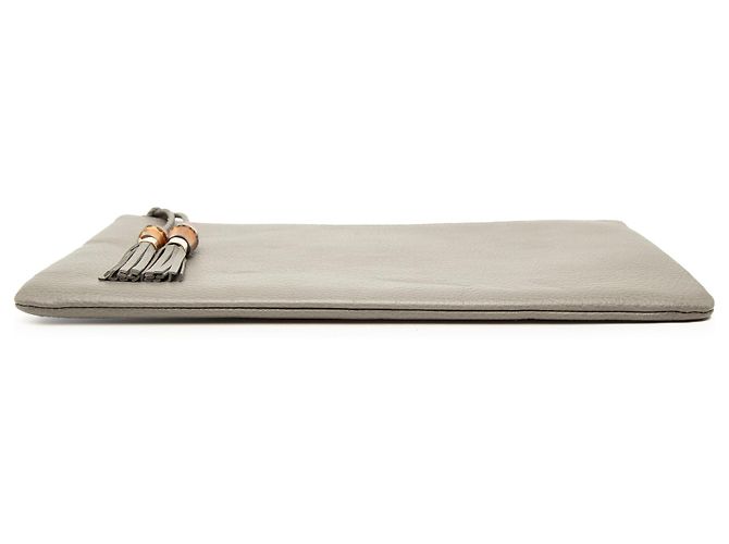 Bamboo Clutch Gucci in vitello grigio con nappa in bambù Marrone - vista 3