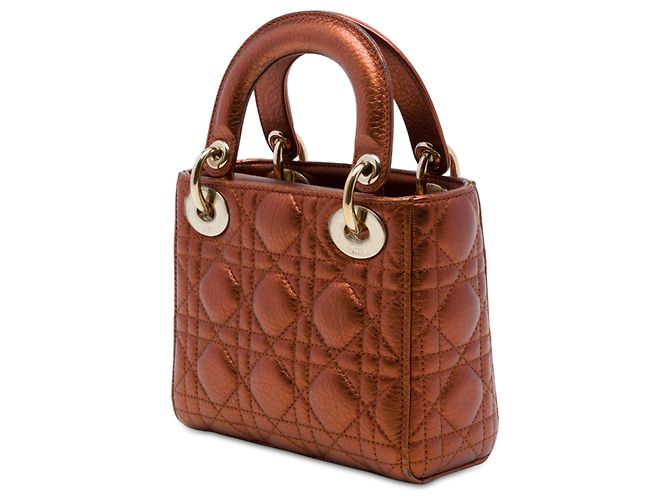Autre Marque Dior Brown Mini Metallic Calfskin Cannage Lady Dior Marrone Bronzo - vista 2