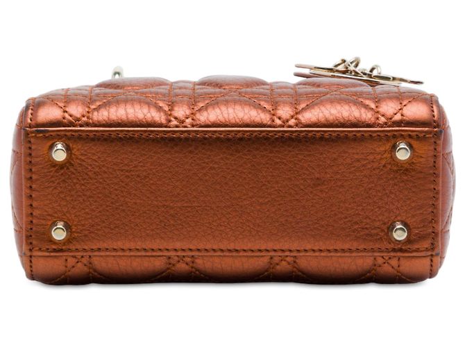Autre Marque Dior Brown Mini Metallic Calfskin Cannage Lady Dior Marrone Bronzo - vista 3