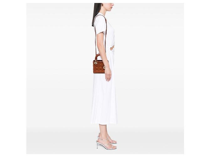 Autre Marque Dior Brown Mini Metallic Calfskin Cannage Lady Dior Marrone Bronzo - vista 6