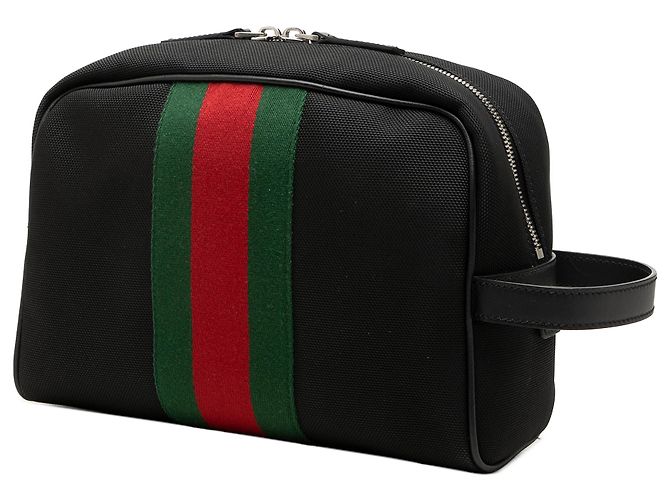 Clutch Gucci in techno canvas nero con banda Web - vista 2