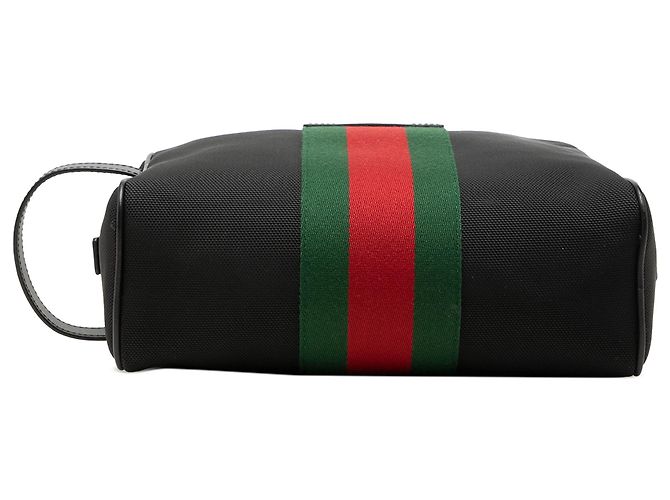 Clutch Gucci in techno canvas nero con banda Web - vista 3