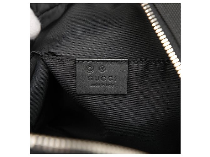 Clutch Gucci in techno canvas nero con banda Web - vista 5