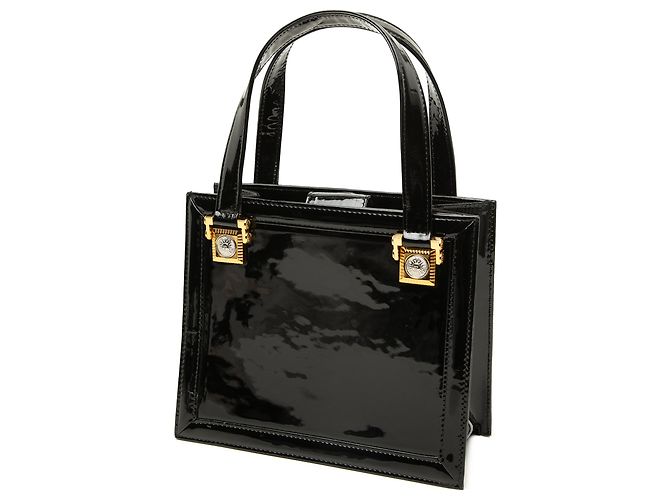 Borsa Box Sunburst Versace in vernice nera e pony hair Nero - vista 2
