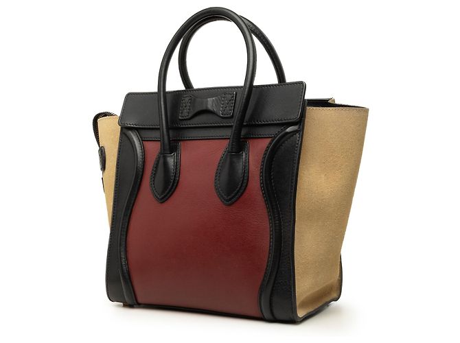 Céline Celine Red Micro Tricolor Calfskin and Suede Luggage Tote Rosso Bordò - vista 2