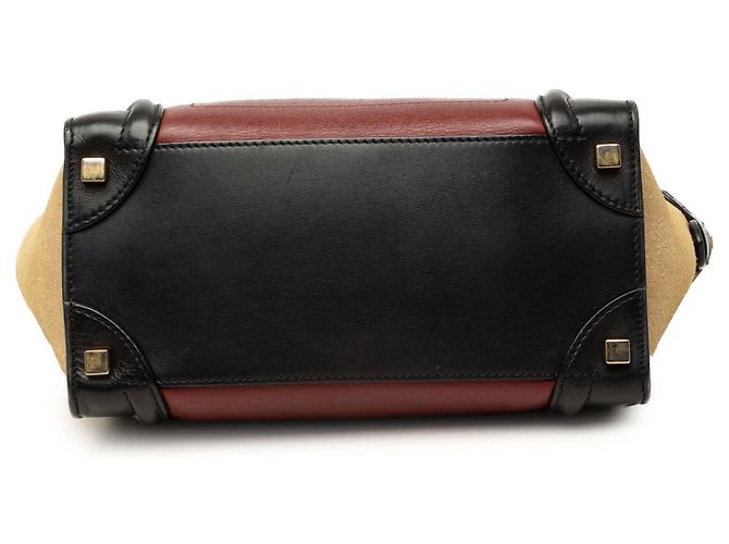 Céline Celine Red Micro Tricolor Calfskin and Suede Luggage Tote Rosso Bordò - vista 3