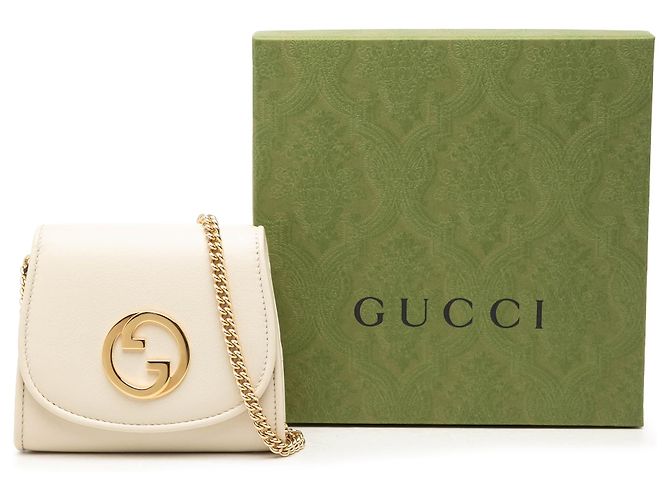 Gucci Portafoglio Blondie con catena in pelle di vitello bianca Medium Bianco - vista 7