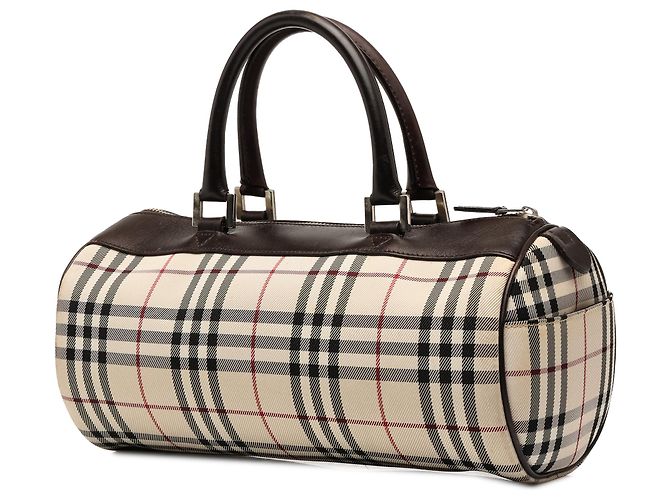 Sac à main cylindrique Burberry Beige House Check Canvas - vue 2