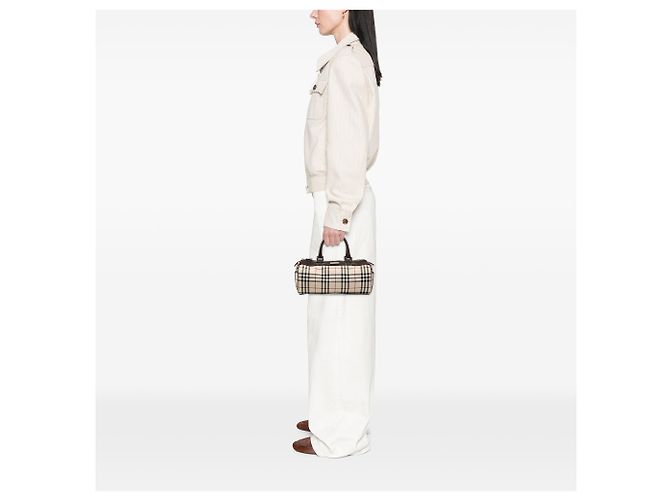 Sac à main cylindrique Burberry Beige House Check Canvas - vue 6