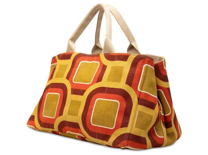 Borsa Tote Prada Soho in tela Canapa stampata gialla Large Giallo - vista 2