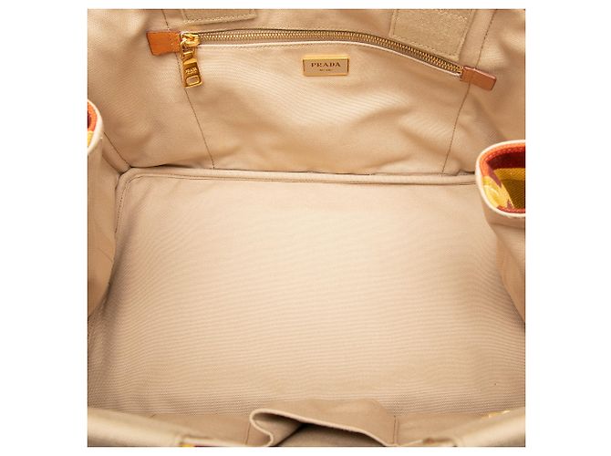 Borsa Tote Prada Soho in tela Canapa stampata gialla Large Giallo - vista 4