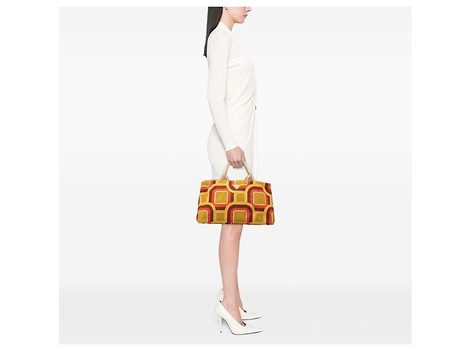 Borsa Tote Prada Soho in tela Canapa stampata gialla Large Giallo - vista 6